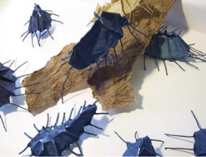 Jocelyn Châteauvert, “Recruits,” handmade paper, indigo, mix media (installation detail) 