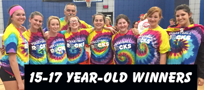 15-17-year-old winners — Jeff Wood’s team, from left: Carson Hatcher, Aryn Nalley, Haley Bearden, Coach Jeff Wood, Julianna Blackwell, Maddy Butler, Hannah Bowen, Julie Nalley and coach Morgan Mavis.